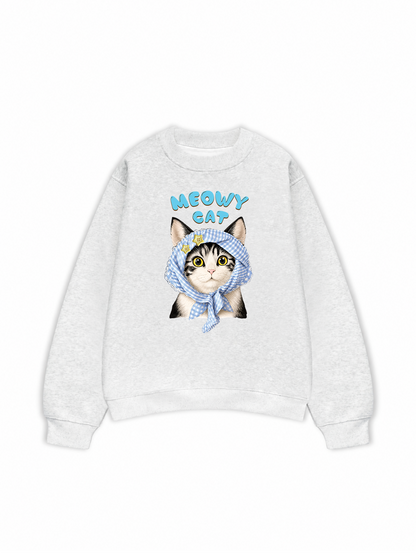 Áo Sweater Nỉ Hai Da Blue Plaid Meowy Cat