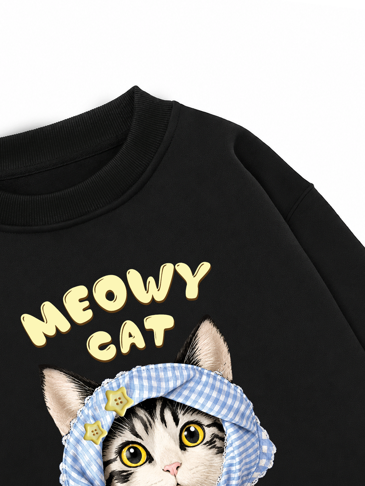 Áo Sweater Nỉ Hai Da Blue Plaid Meowy Cat