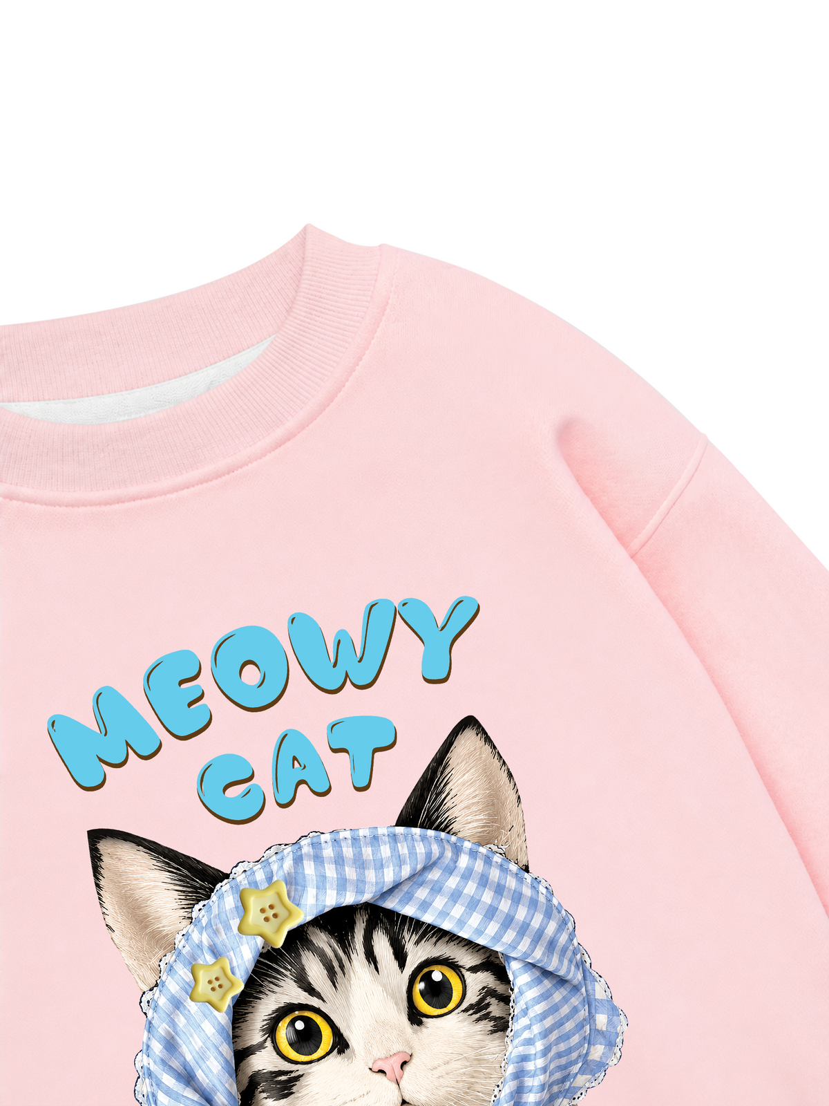 Áo Sweater Nỉ Hai Da Blue Plaid Meowy Cat
