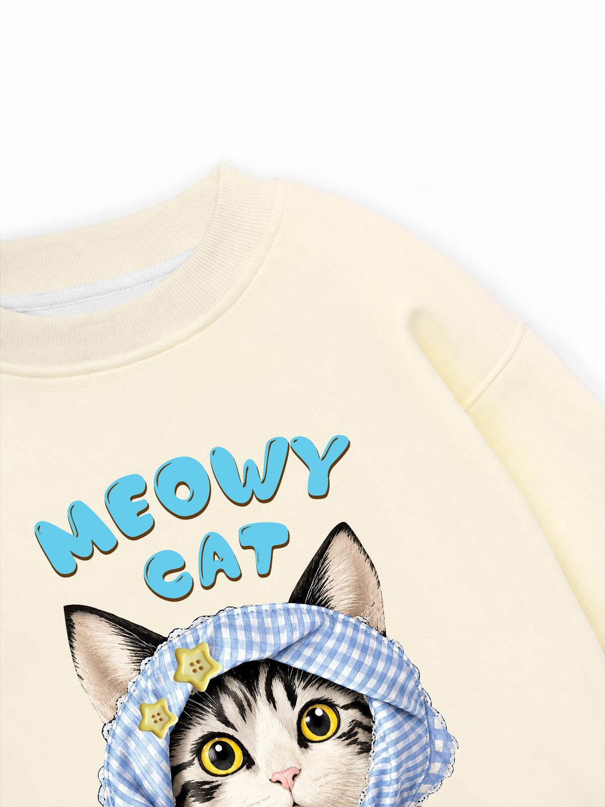 Áo Sweater Nỉ Hai Da Blue Plaid Meowy Cat