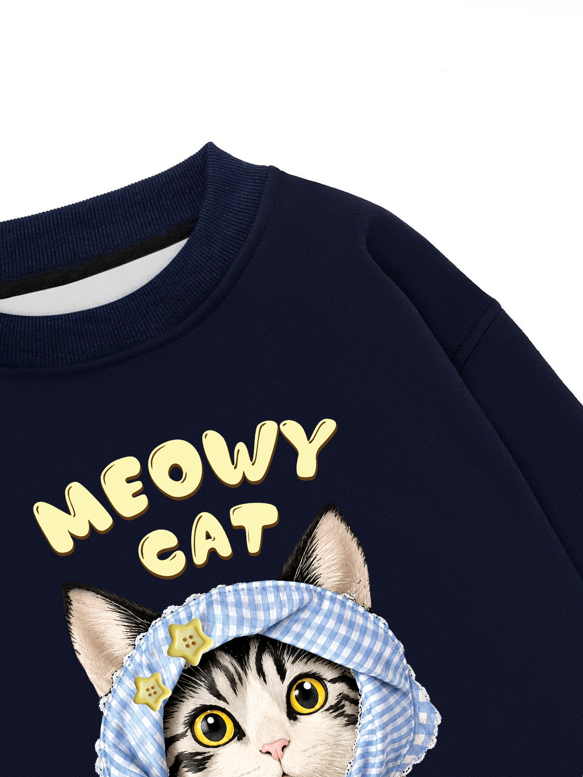 Áo Sweater Nỉ Hai Da Blue Plaid Meowy Cat