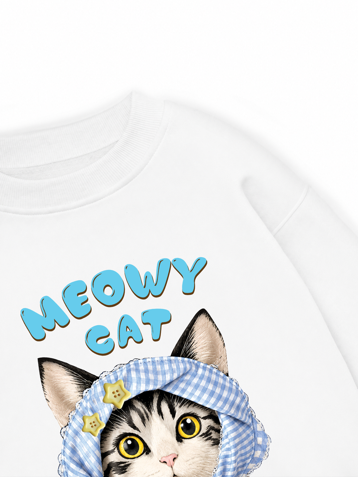 Áo Sweater Nỉ Hai Da Blue Plaid Meowy Cat