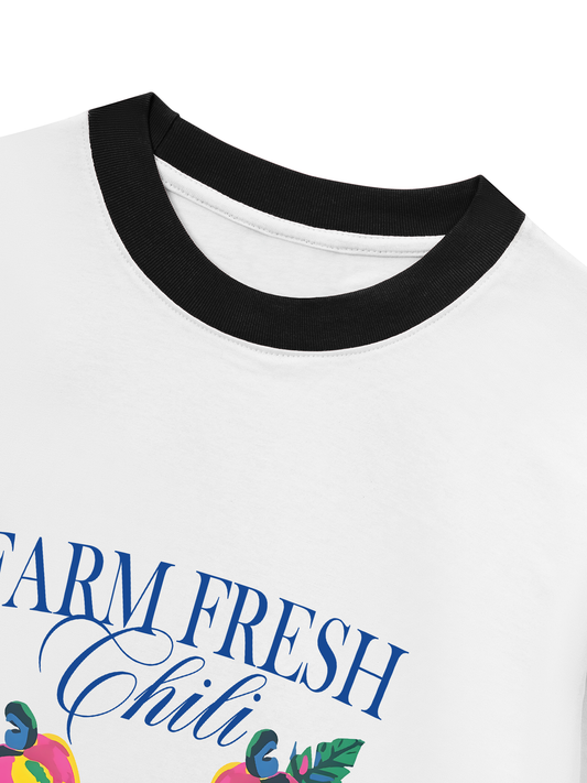 Áo Thun Ringer Relaxed Fit Summer Vibes Farm Fresh Chili