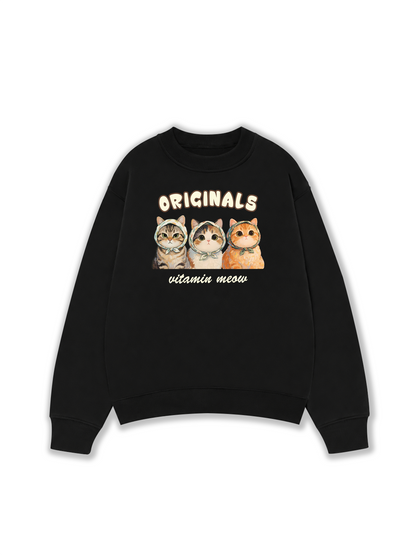 Áo Sweater Nỉ Hai Da Cute Three Cat Vitamin Meow