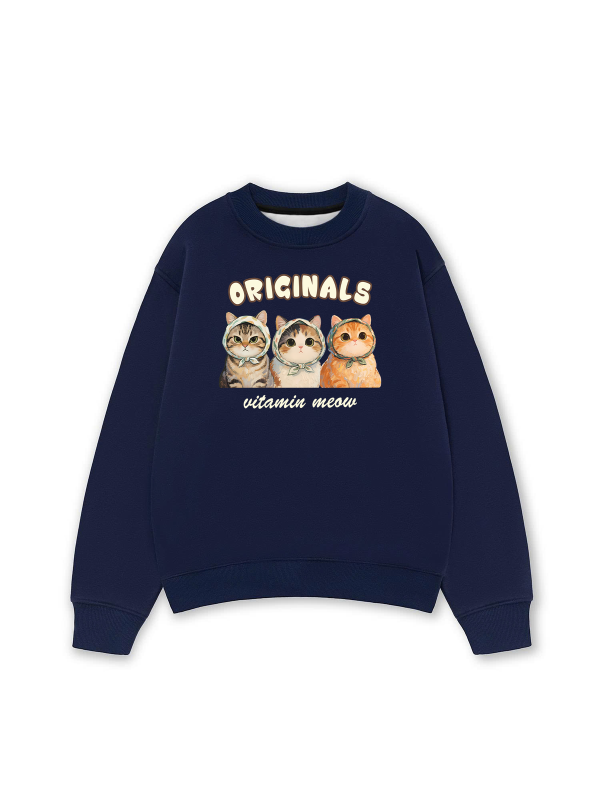 Áo Sweater Nỉ Hai Da Cute Three Cat Vitamin Meow
