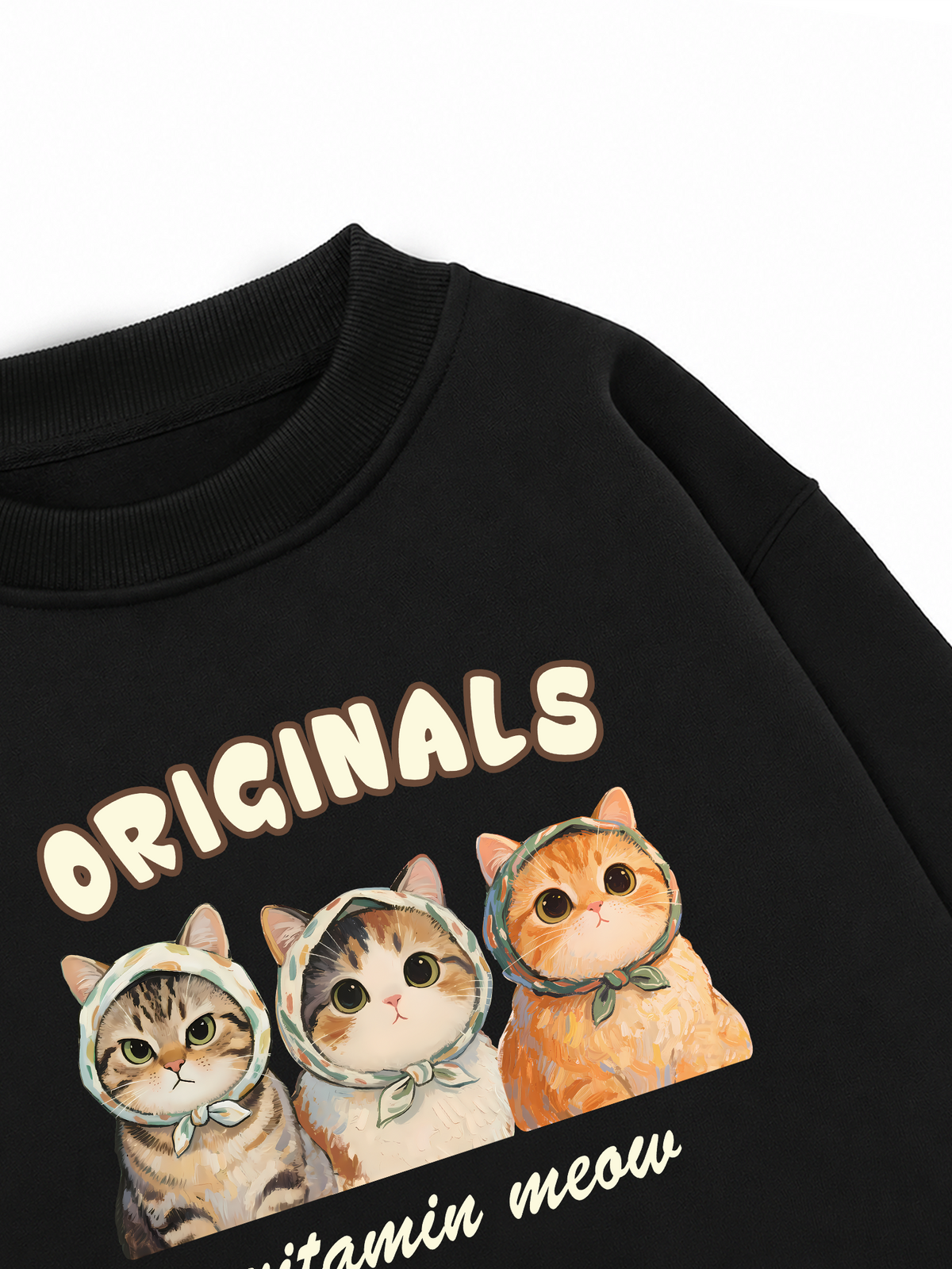 Áo Sweater Nỉ Hai Da Cute Three Cat Vitamin Meow
