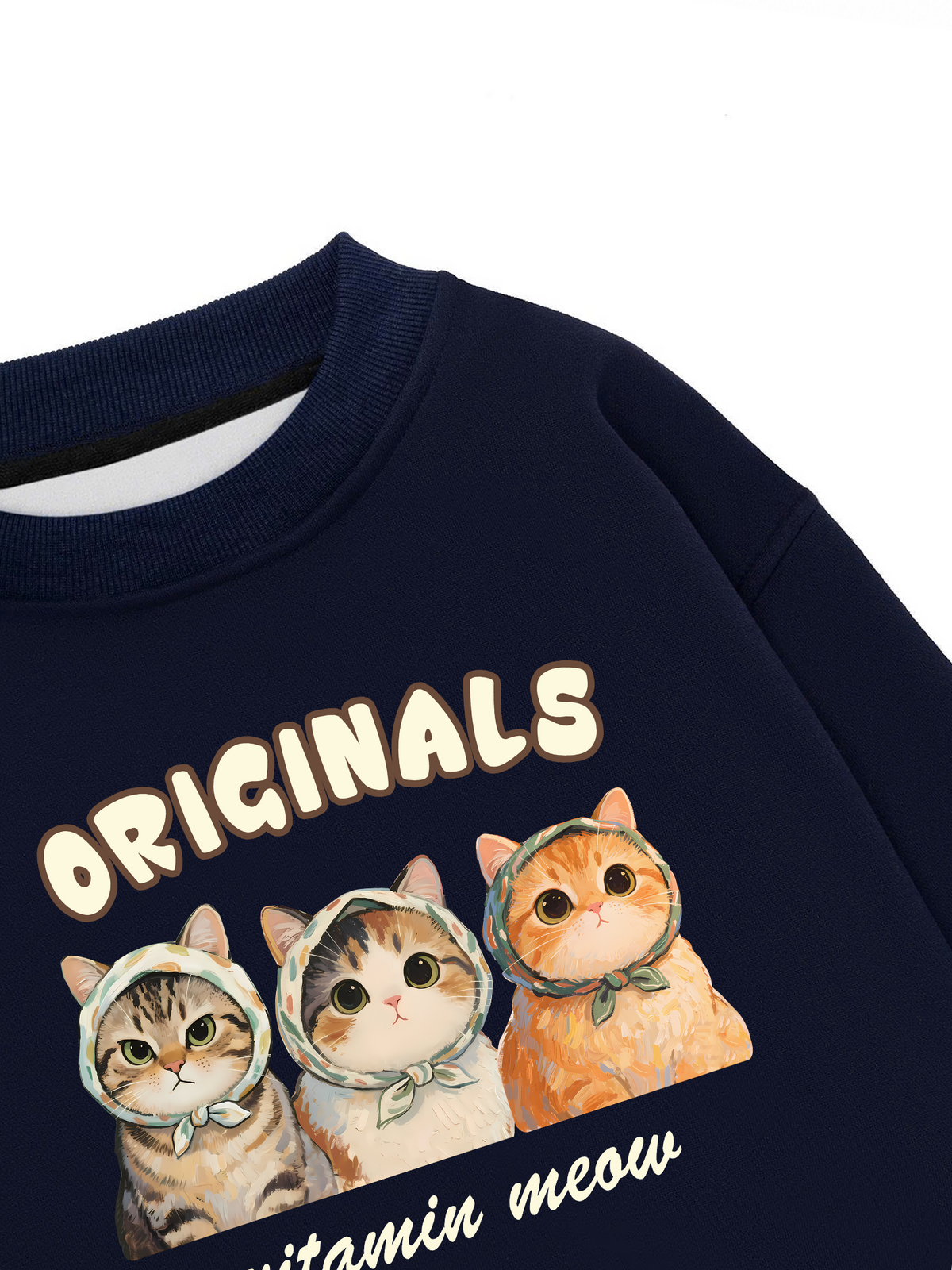 Áo Sweater Nỉ Hai Da Cute Three Cat Vitamin Meow