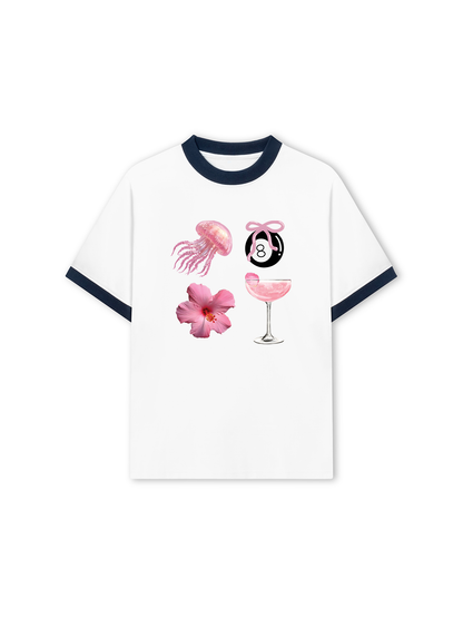 Áo Thun Ringer Relaxed Fit Summer Vibes Pink Summer Vibes