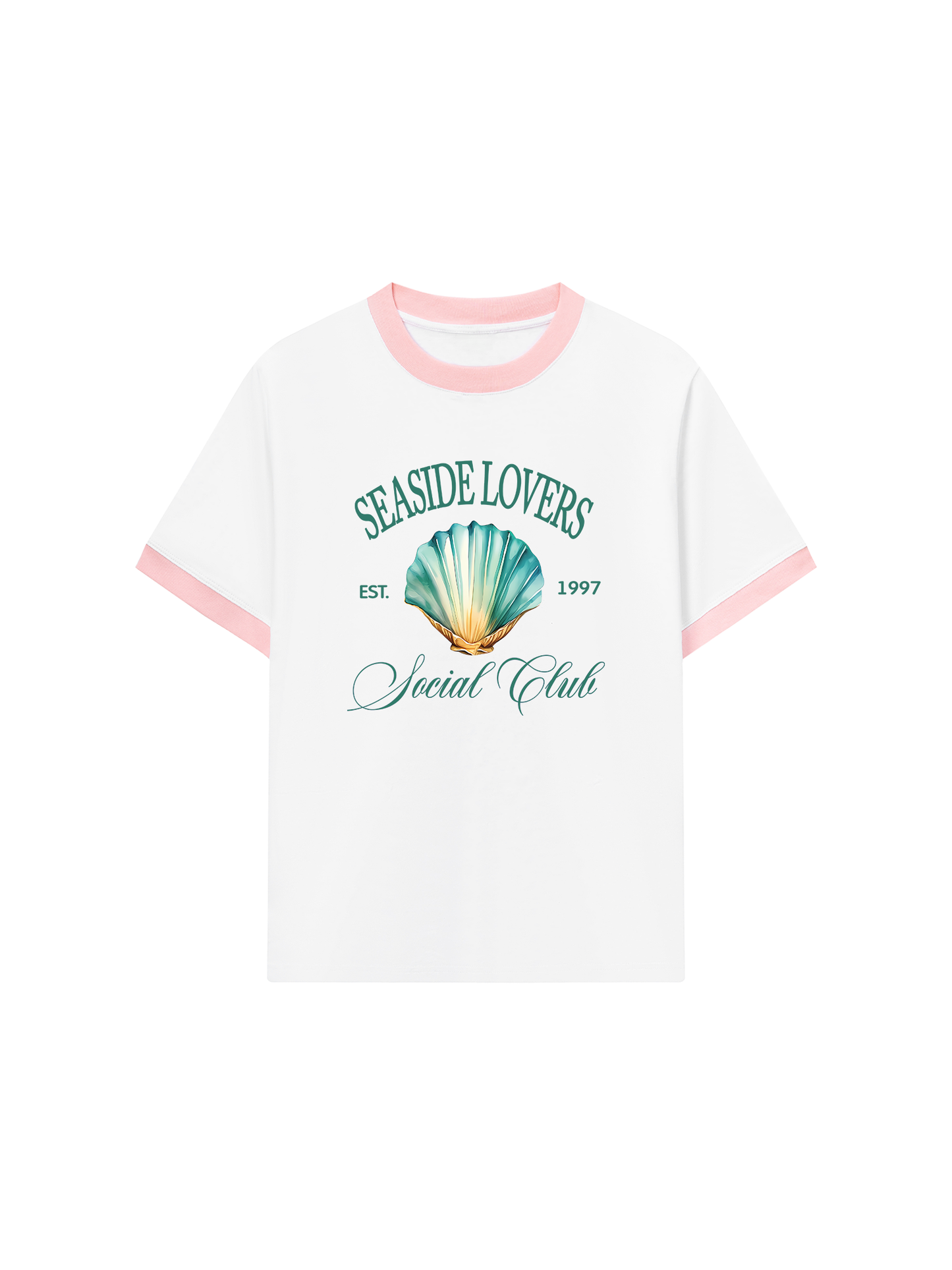 Áo Thun Ringer Relaxed Fit Ocean Seaside Love Green