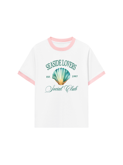 Áo Thun Ringer Relaxed Fit Ocean Seaside Love Green
