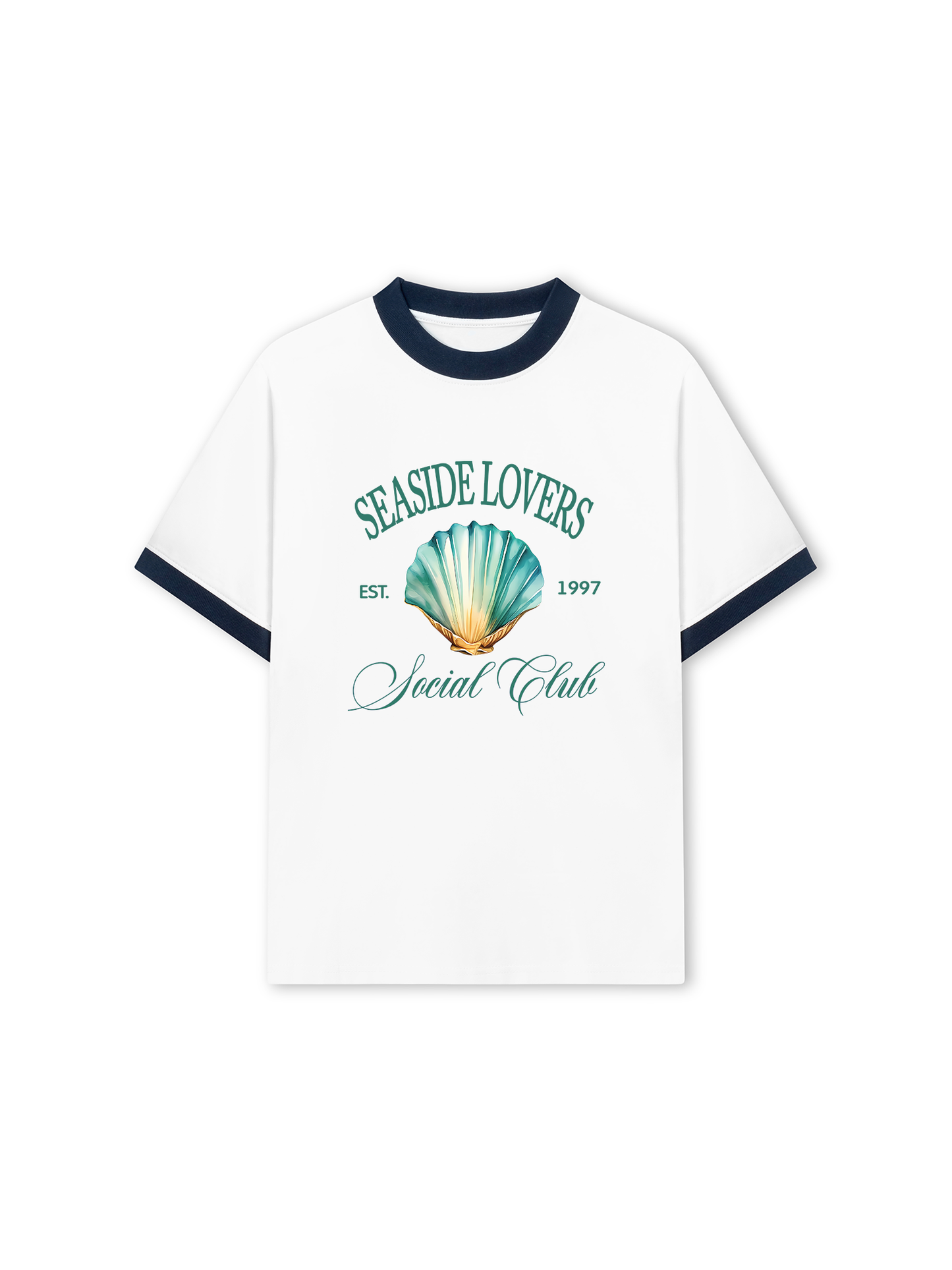 Áo Thun Ringer Relaxed Fit Ocean Seaside Love Green