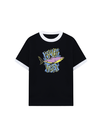 Áo Thun Ringer Relaxed Fit Ocean Beach Vibes Shark