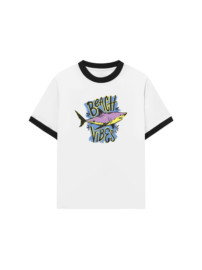 Áo Thun Ringer Relaxed Fit Ocean Beach Vibes Shark