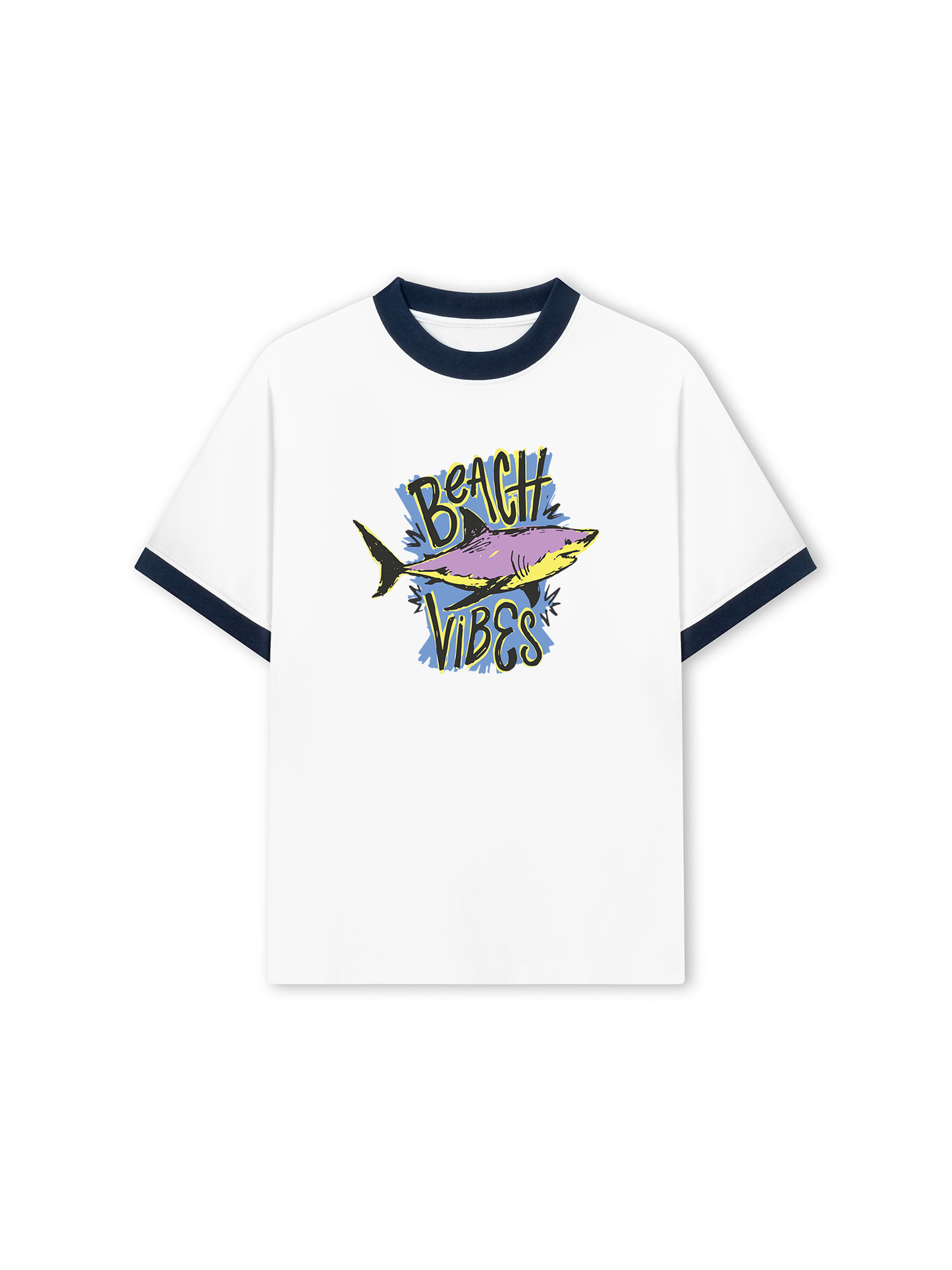 Áo Thun Ringer Relaxed Fit Ocean Beach Vibes Shark