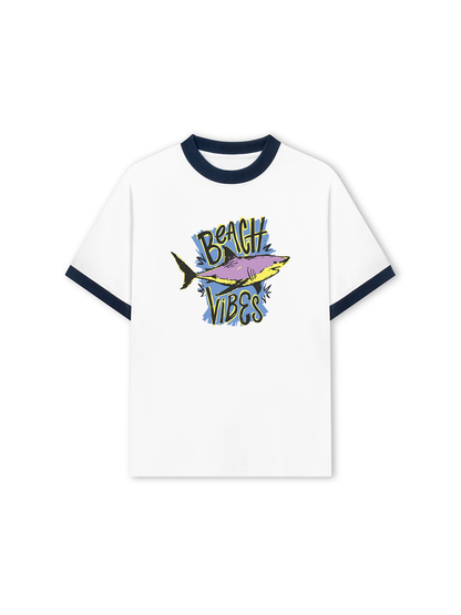 Áo Thun Ringer Relaxed Fit Ocean Beach Vibes Shark