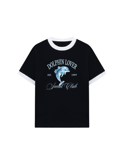 Áo Thun Ringer Relaxed Fit Ocean Dolphin Lover