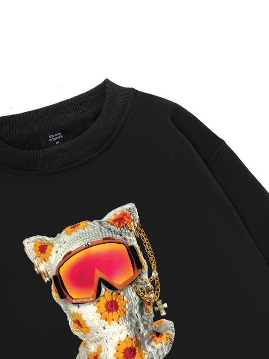 Functional Cat-ear Cap Black Sweater