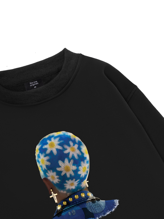 Blue Daisy Hairstyle Sweater