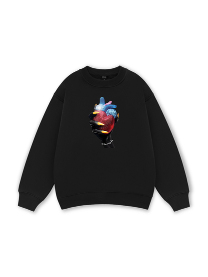 Handheld colorful rhinestone art heart Sweater