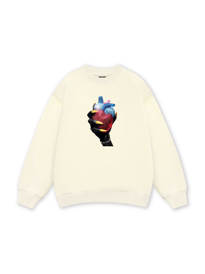 Handheld colorful rhinestone art heart Sweater