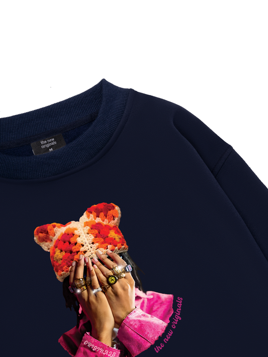 Jewel Ring & Orange Kitty Cap Wash Sweater