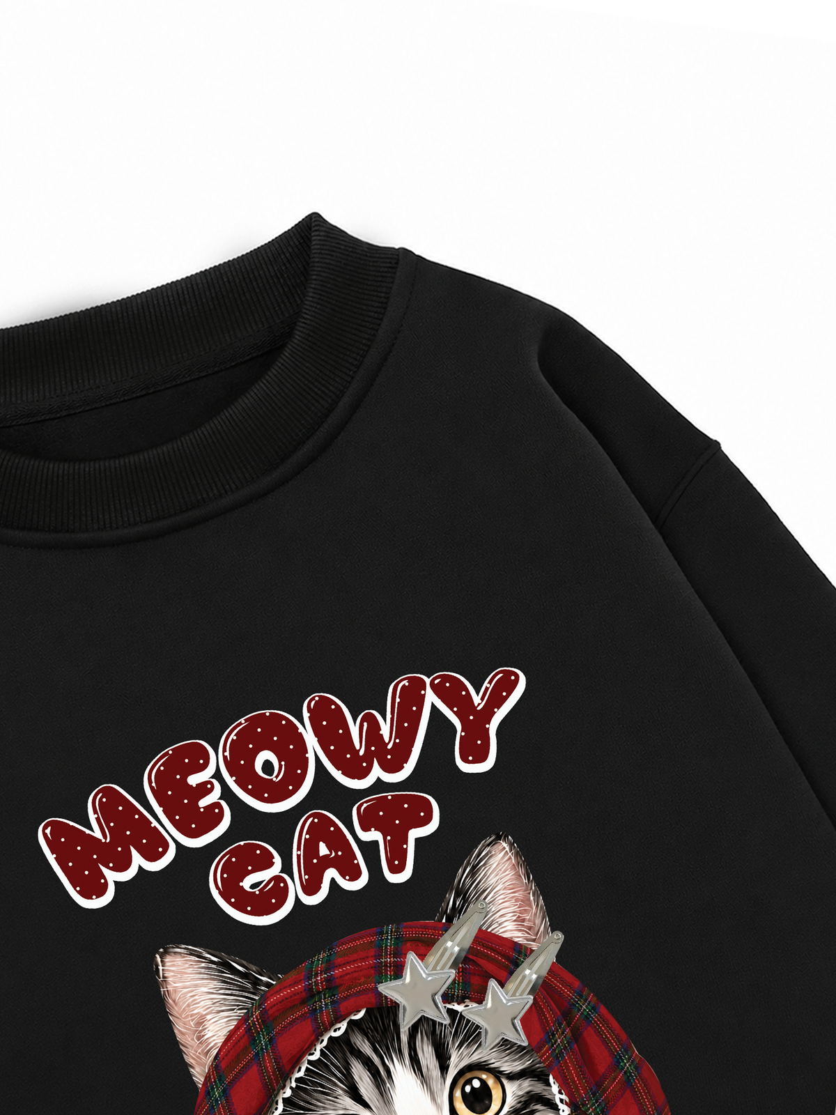 Áo Sweater Nỉ Hai Da Meowy Cat Red Xmas Plaid