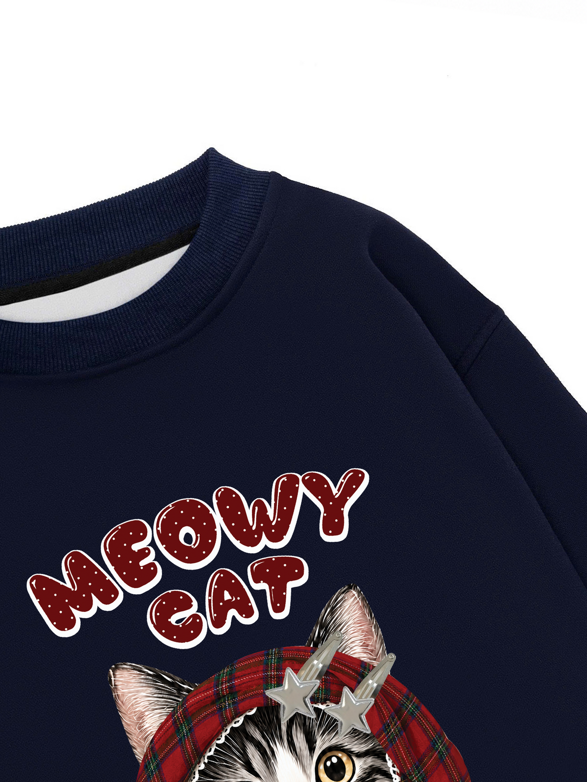 Áo Sweater Nỉ Hai Da Meowy Cat Red Xmas Plaid