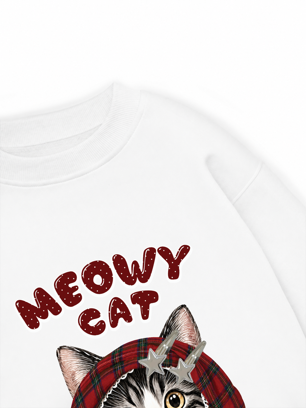 Áo Sweater Nỉ Hai Da Meowy Cat Red Xmas Plaid