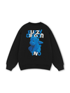 Fuzzy Font Dragon Blue Sweater