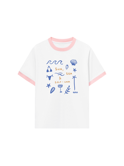 Áo Thun Ringer Relaxed Fit Sun, Sea & Self-Care