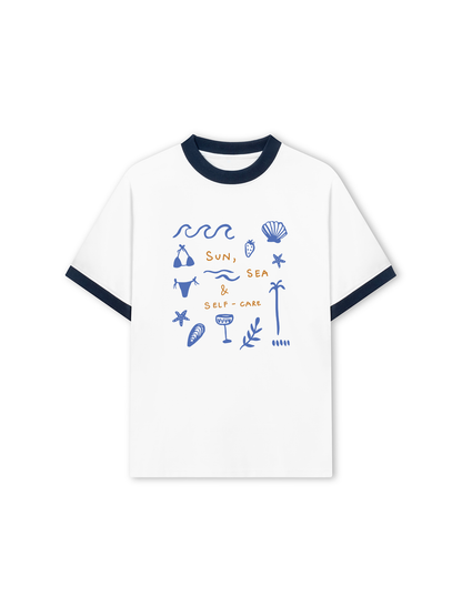 Áo Thun Ringer Relaxed Fit Sun, Sea & Self-Care