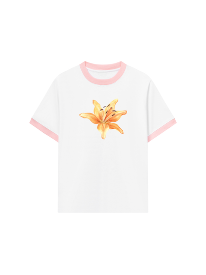 Áo Thun Ringer Relaxed Fit Yellow Lily Flower