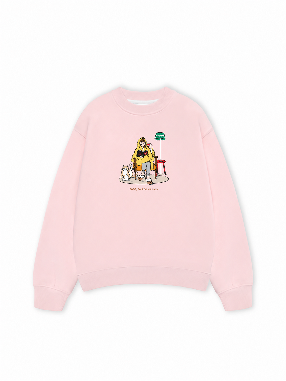 Áo Sweater Nỉ Hai Da Everyday Diary Sách Cà Phê Và Mèo