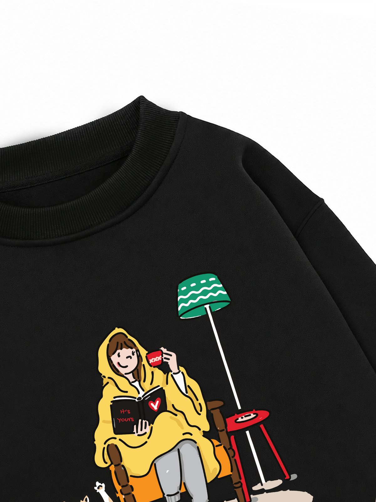 Áo Sweater Nỉ Hai Da Everyday Diary Sách Cà Phê Và Mèo