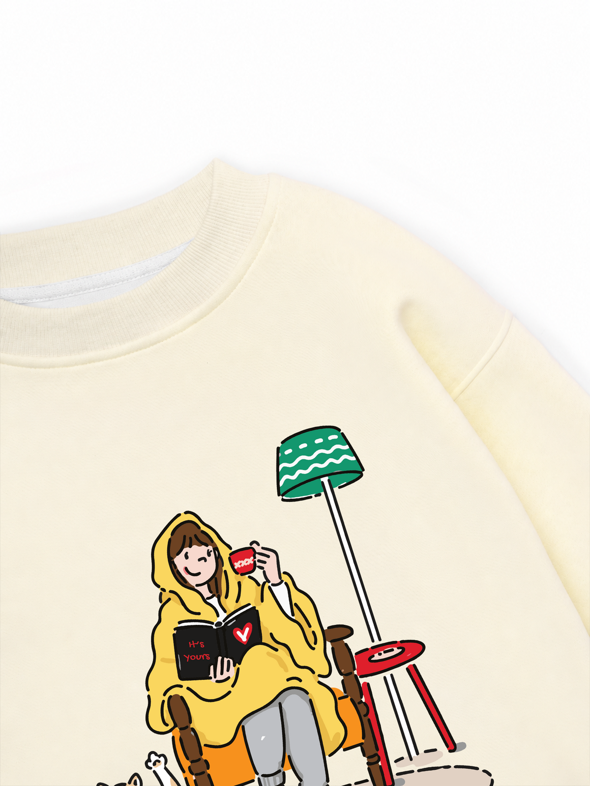 Áo Sweater Nỉ Hai Da Everyday Diary Sách Cà Phê Và Mèo