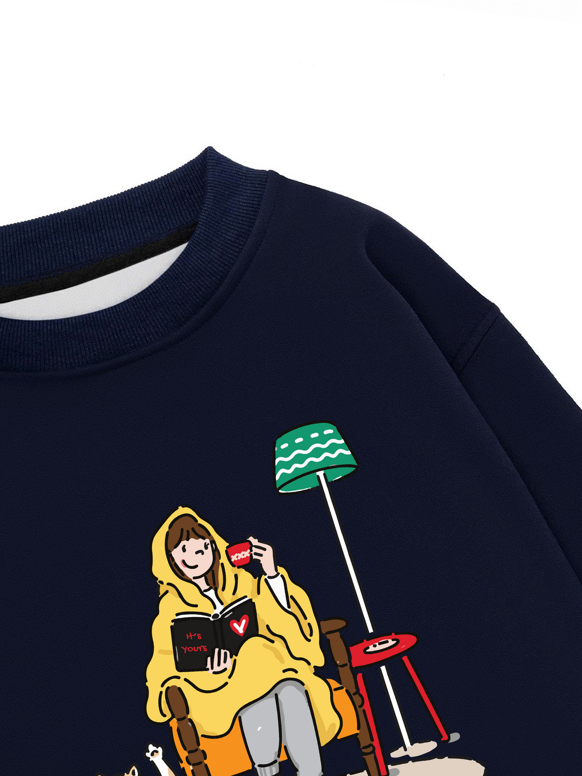 Áo Sweater Nỉ Hai Da Everyday Diary Sách Cà Phê Và Mèo