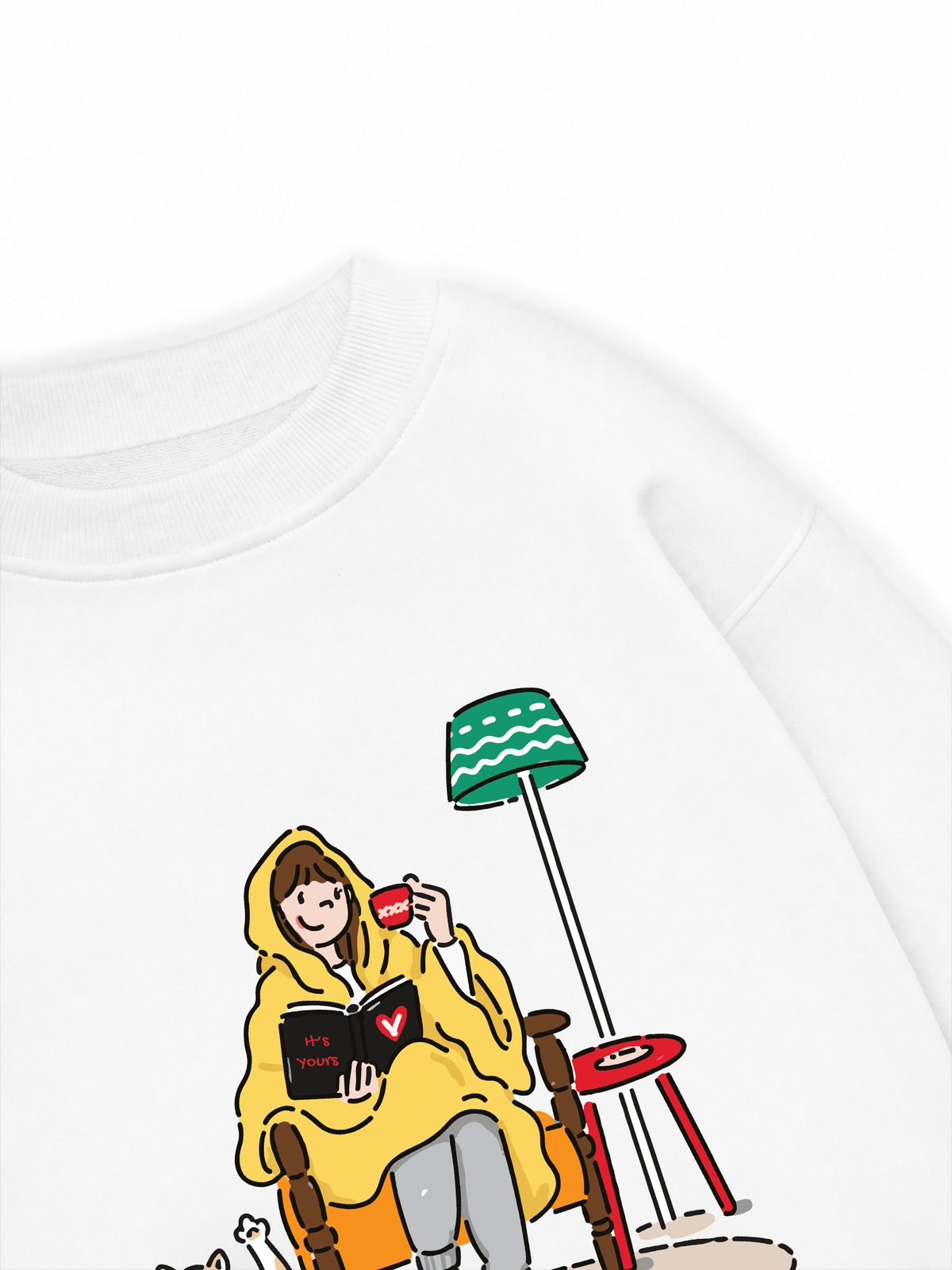 Áo Sweater Nỉ Hai Da Everyday Diary Sách Cà Phê Và Mèo