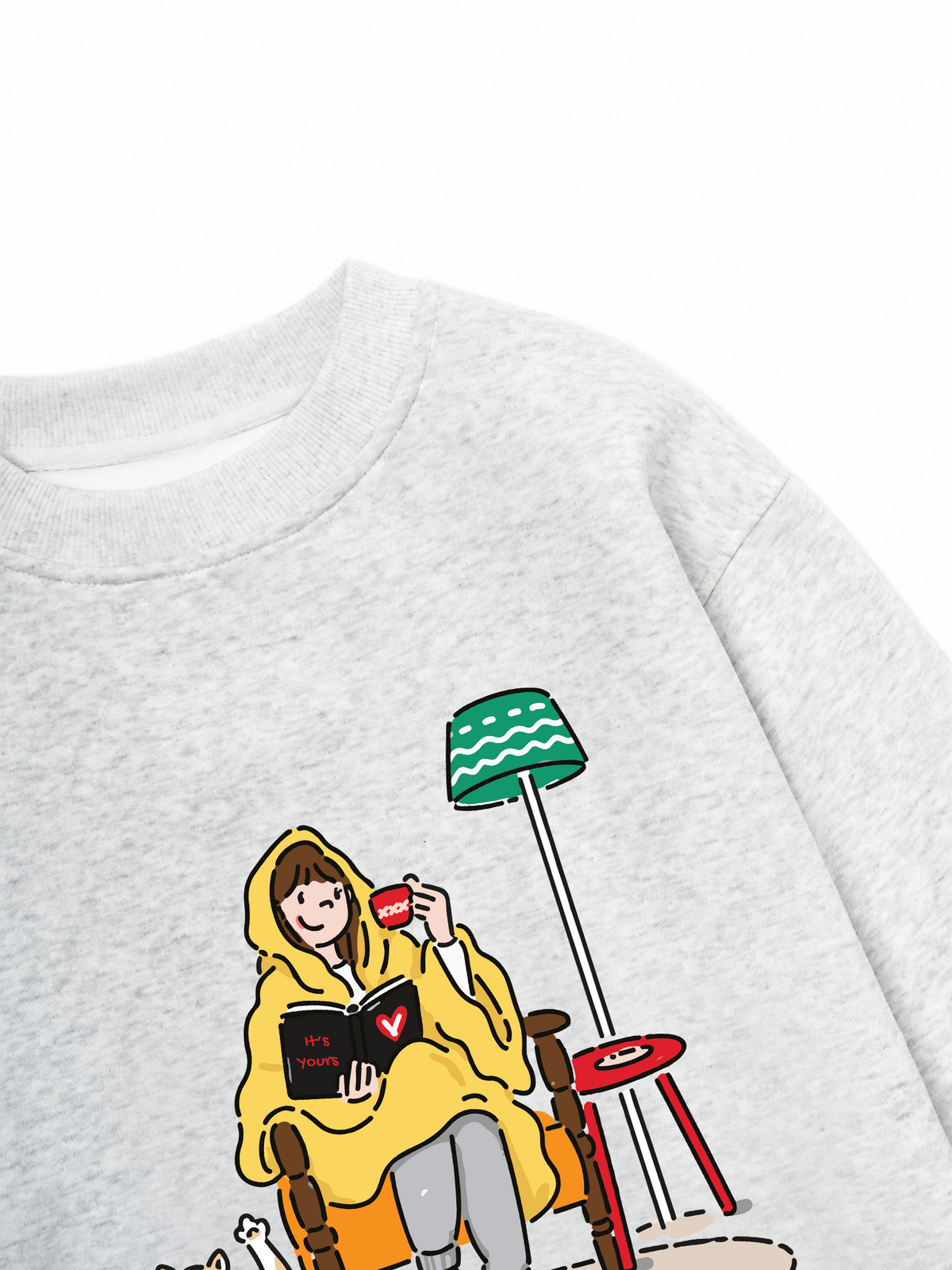 Áo Sweater Nỉ Hai Da Everyday Diary Sách Cà Phê Và Mèo