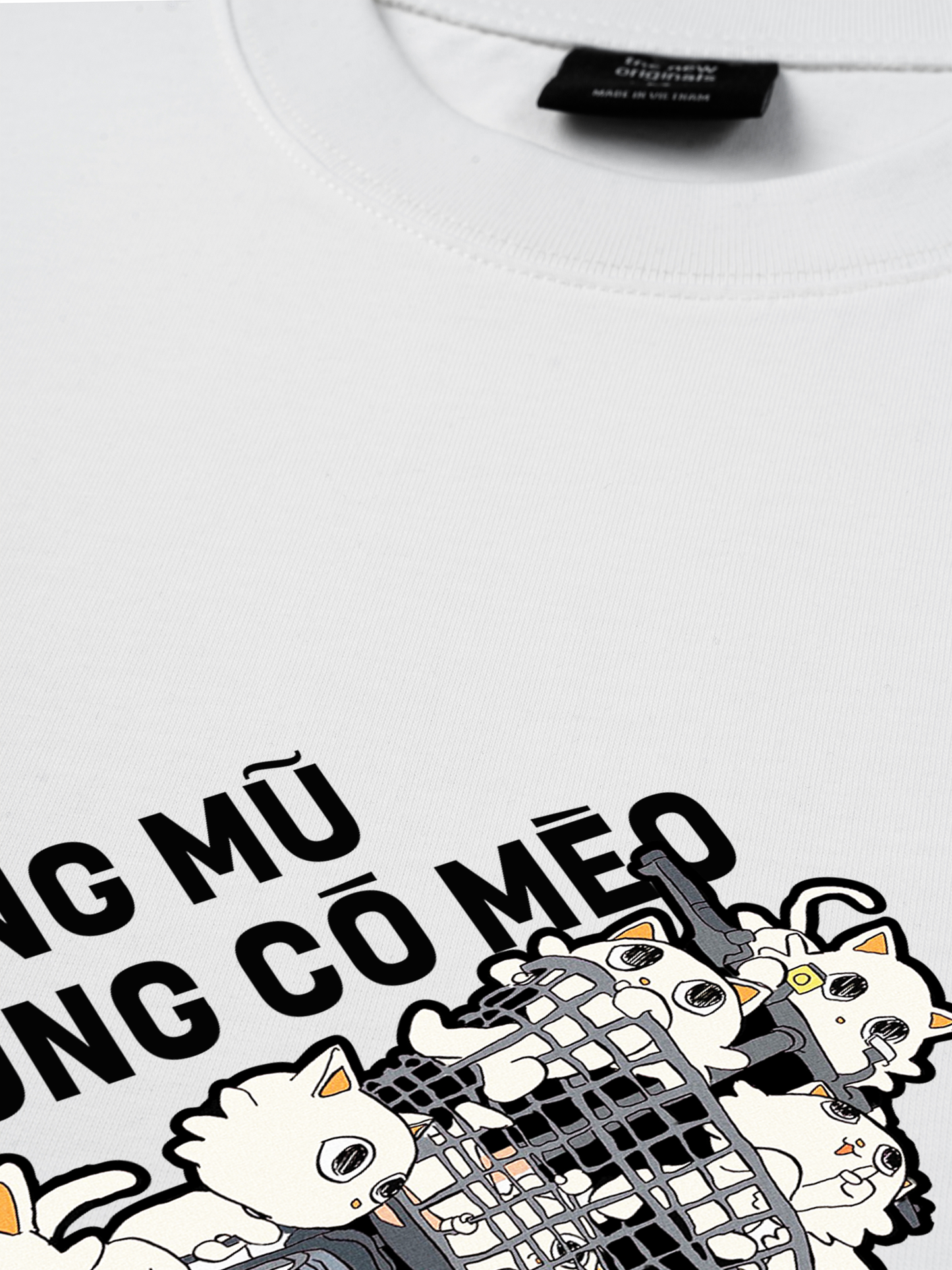 Áo Thun Relaxed Fit Hội Mèo Không Mũ