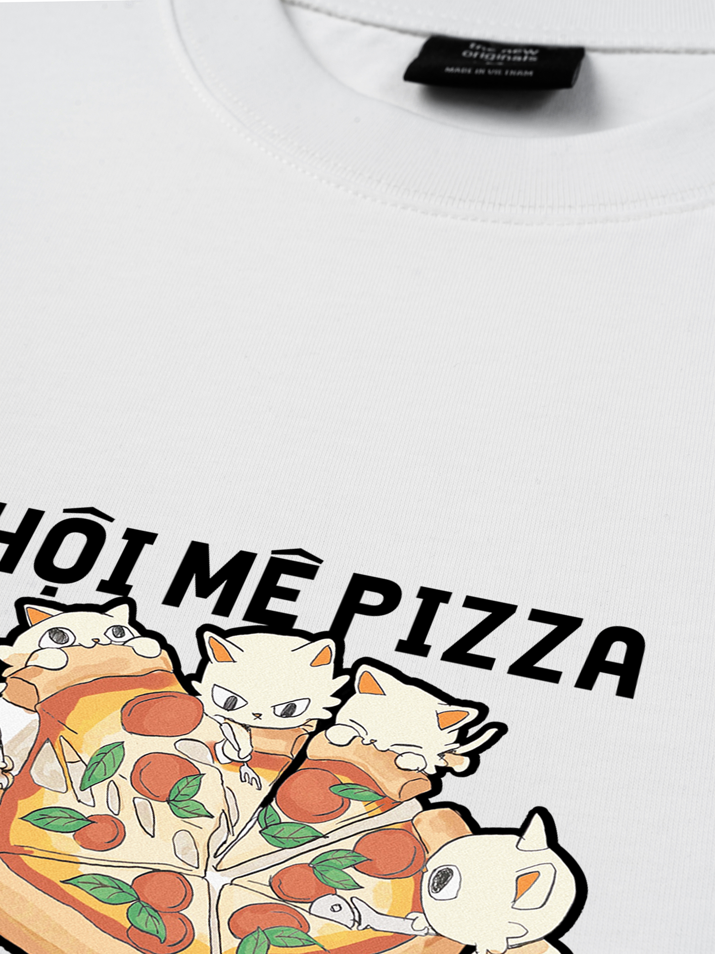 Áo Thun Relaxed Fit Hội Mèo Mê Pizza