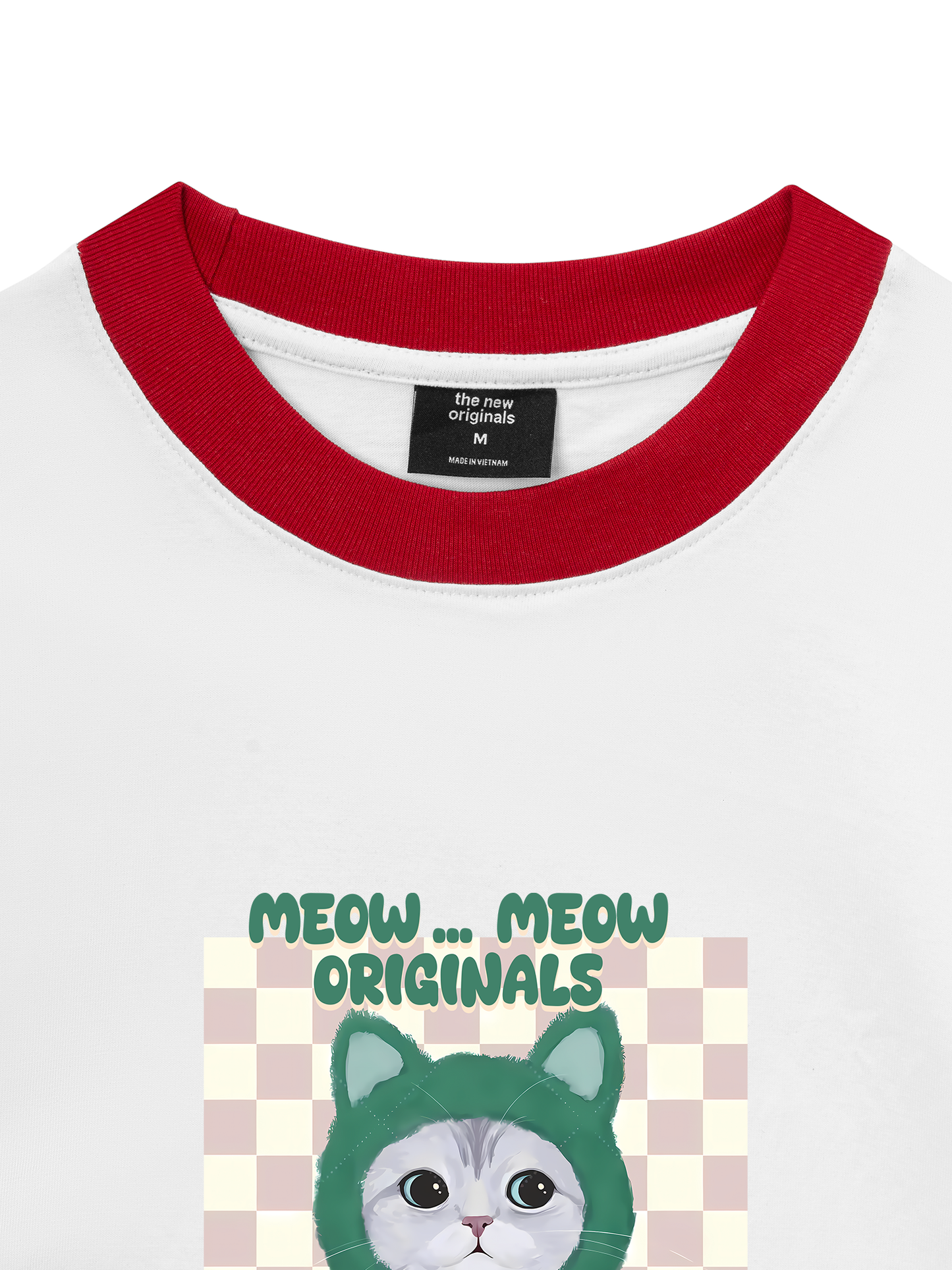Áo Thun Ringer Relaxed Fit Animal Mood Meow Green Pink