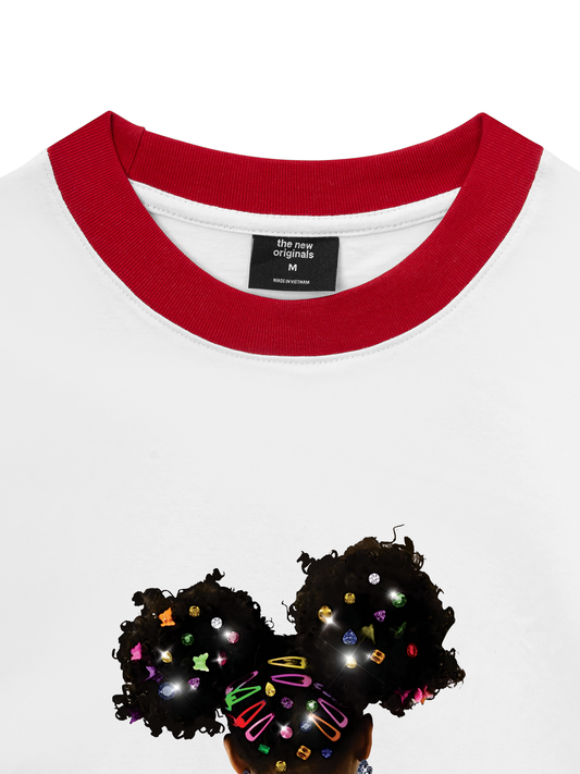 Áo Thun Ringer Relaxed Fit Colorful Diamond Hairpin Afro Girl