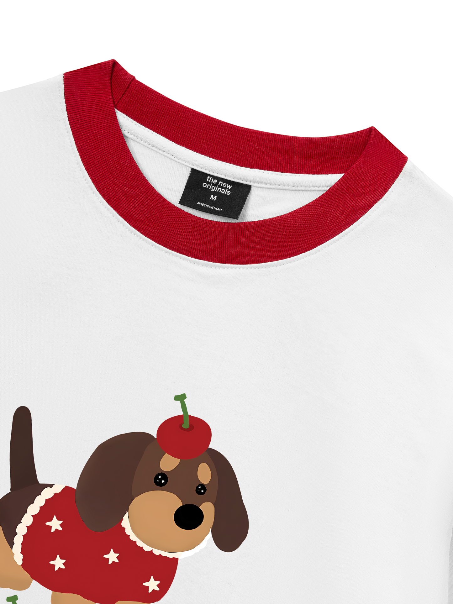 Áo Thun Ringer Relaxed Fit Animal Cute Puppy With Cherry