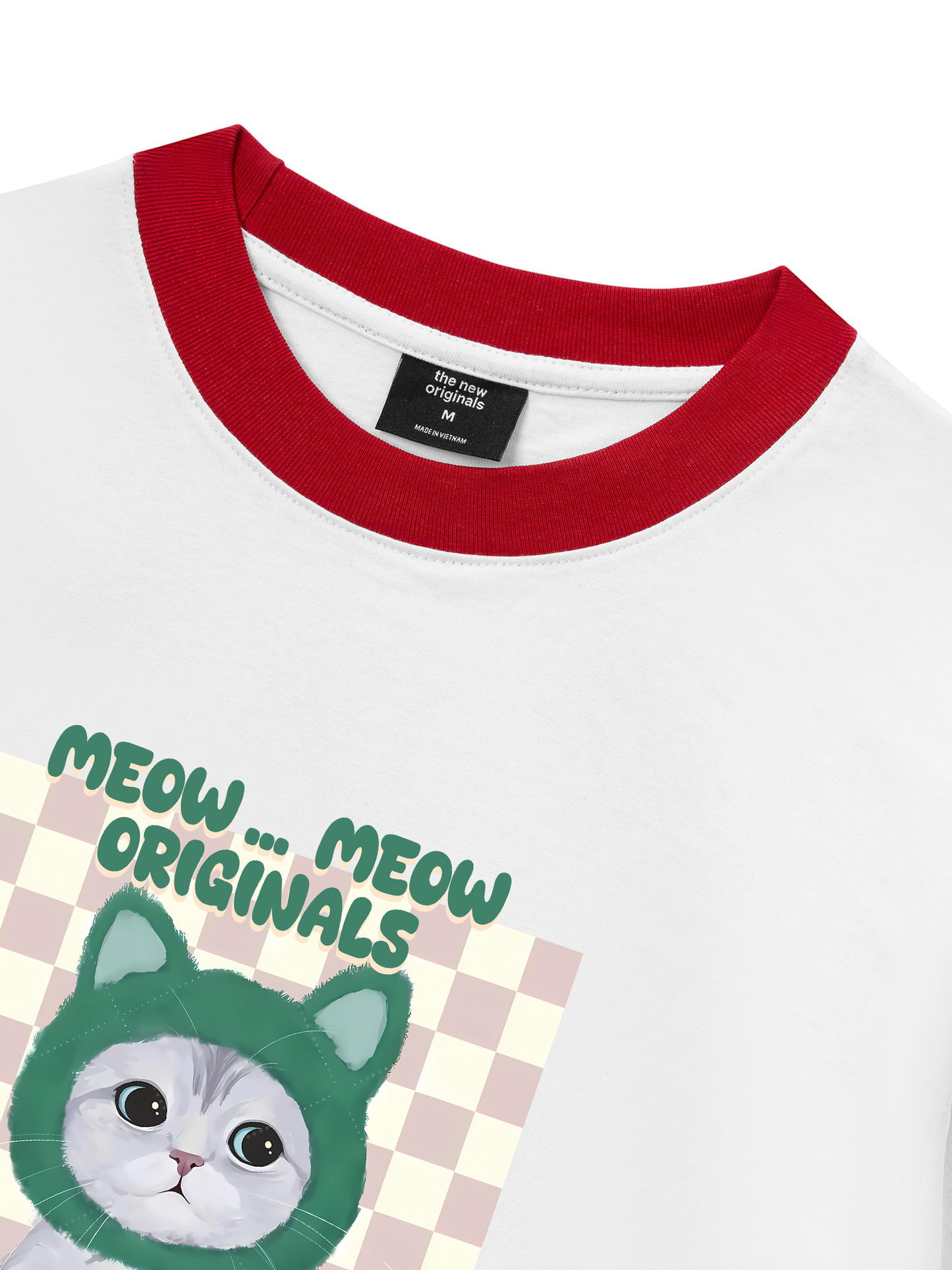 Áo Thun Ringer Relaxed Fit Animal Mood Meow Green Pink