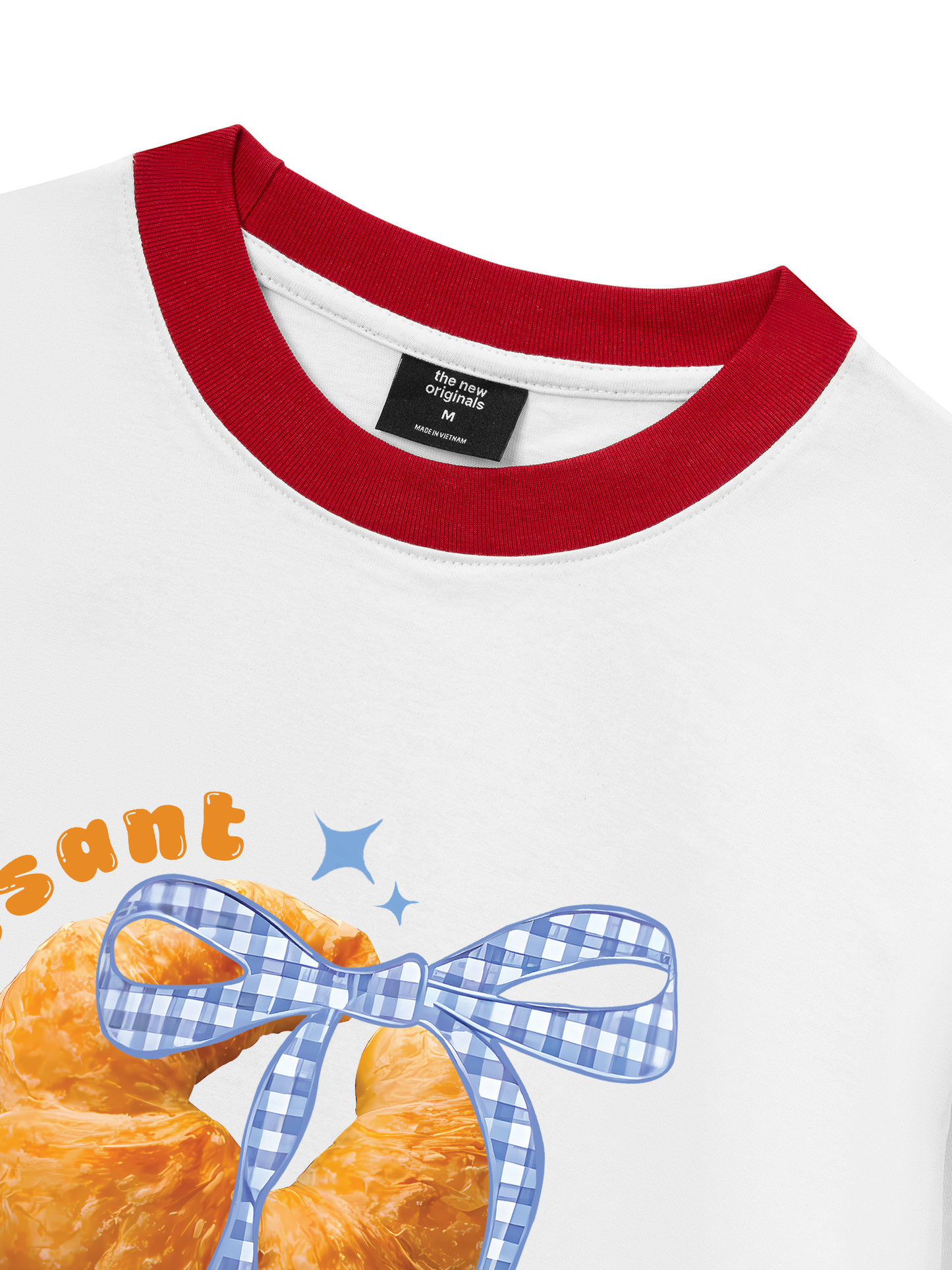 Áo Thun Ringer Relaxed Fit Sweet Pastry BLue Plaid Bow