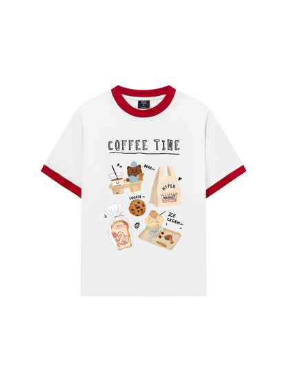 Áo Thun Ringer Relaxed Fit Sweet Pastry Coffee Time