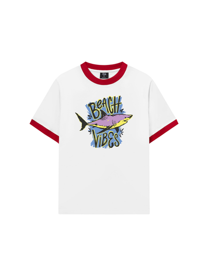 Áo Thun Ringer Relaxed Fit Ocean Beach Vibes Shark