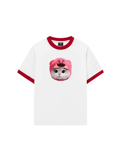 Áo Thun Ringer Relaxed Fit Animal Mood Pink Meow