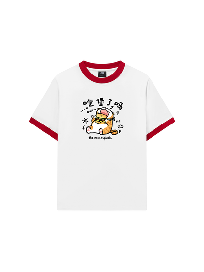 Áo Thun Ringer Relaxed Fit Sweet Pastry Cute Meow With Burger