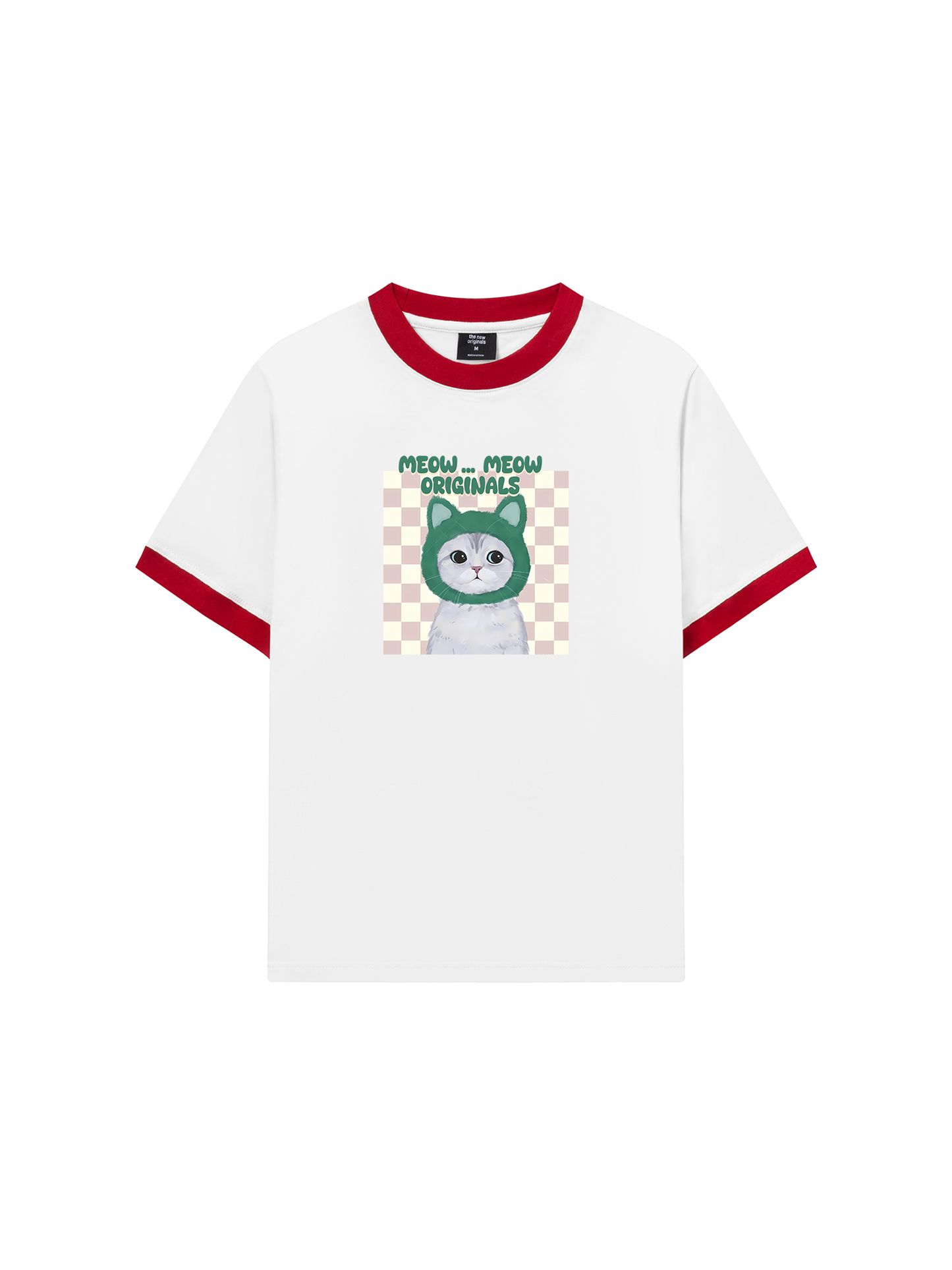 Áo Thun Ringer Relaxed Fit Animal Mood Meow Green Pink